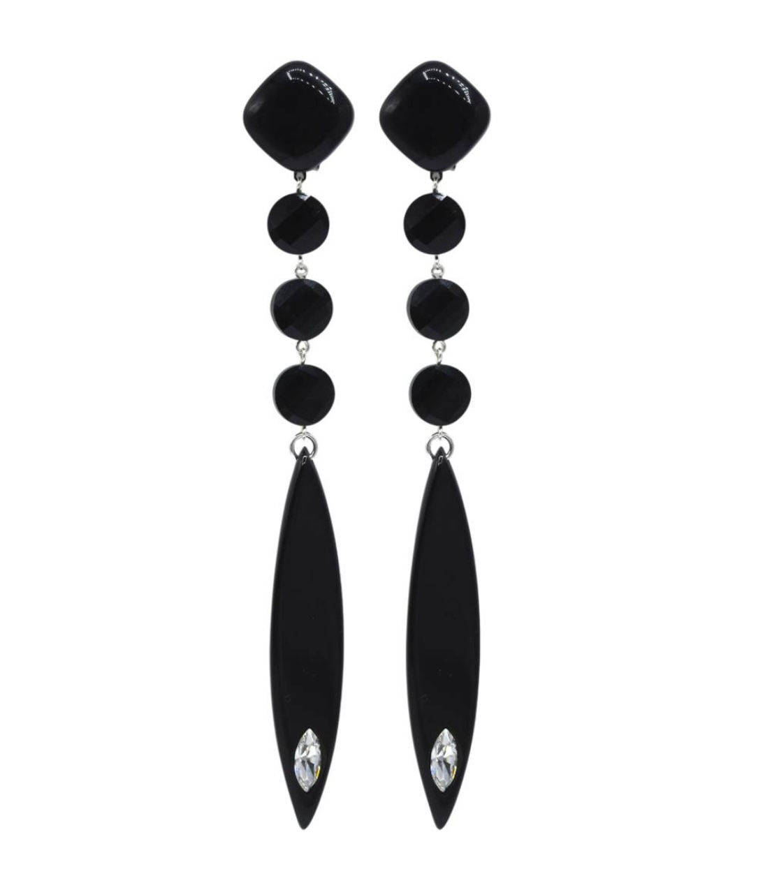 Francine Bramli boucles d’oreilles clips plume noire triple cristal