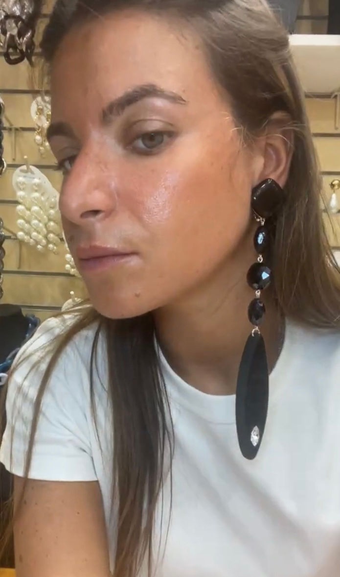 Miniature : Francine Bramli boucles d’oreilles clips plume noire triple cristal 