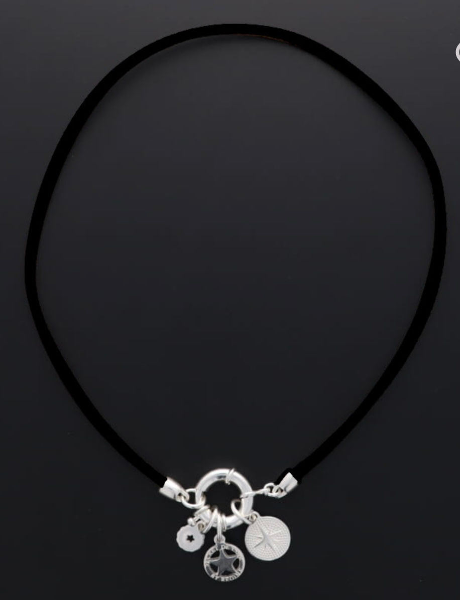 Miniature : Secret de cuir by Regine collier ras de cou cuir pampille étoiles 