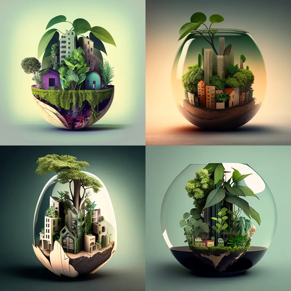 city inside a houseplant
