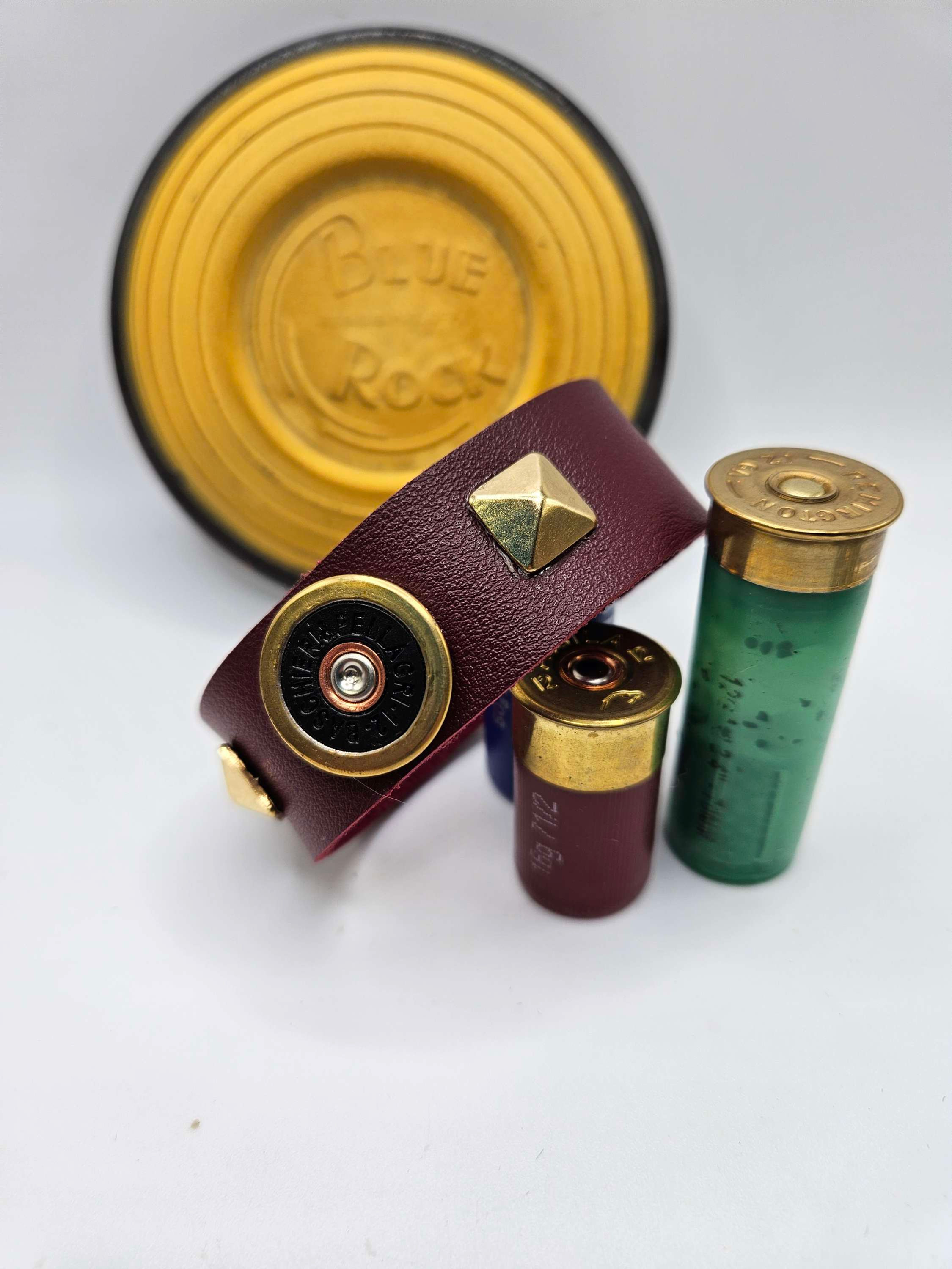 Shotgun Shell Burgundy & Gold Leather Bracelet 