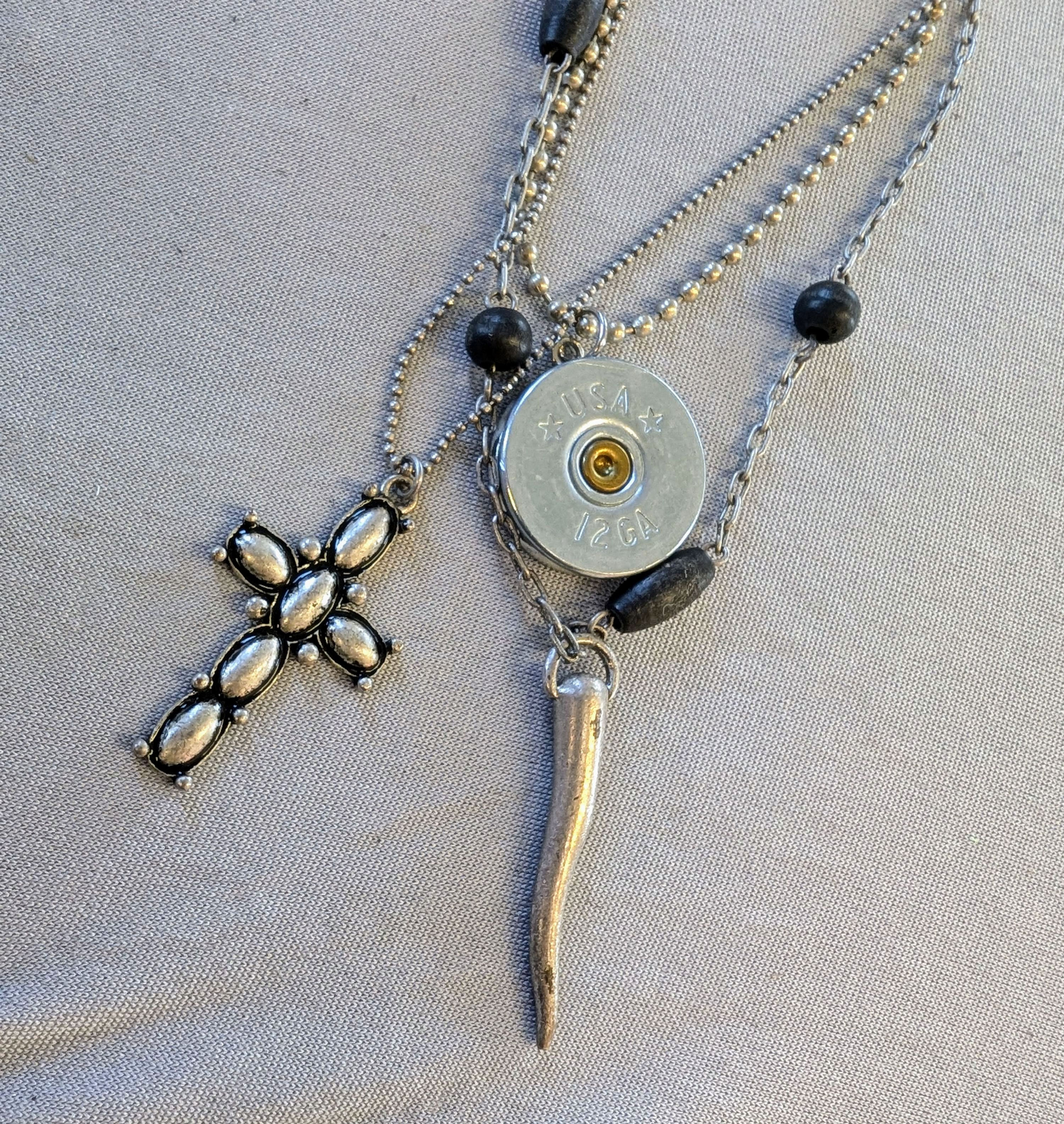 Longhorn Black & Silver Shotgun Shell Necklace