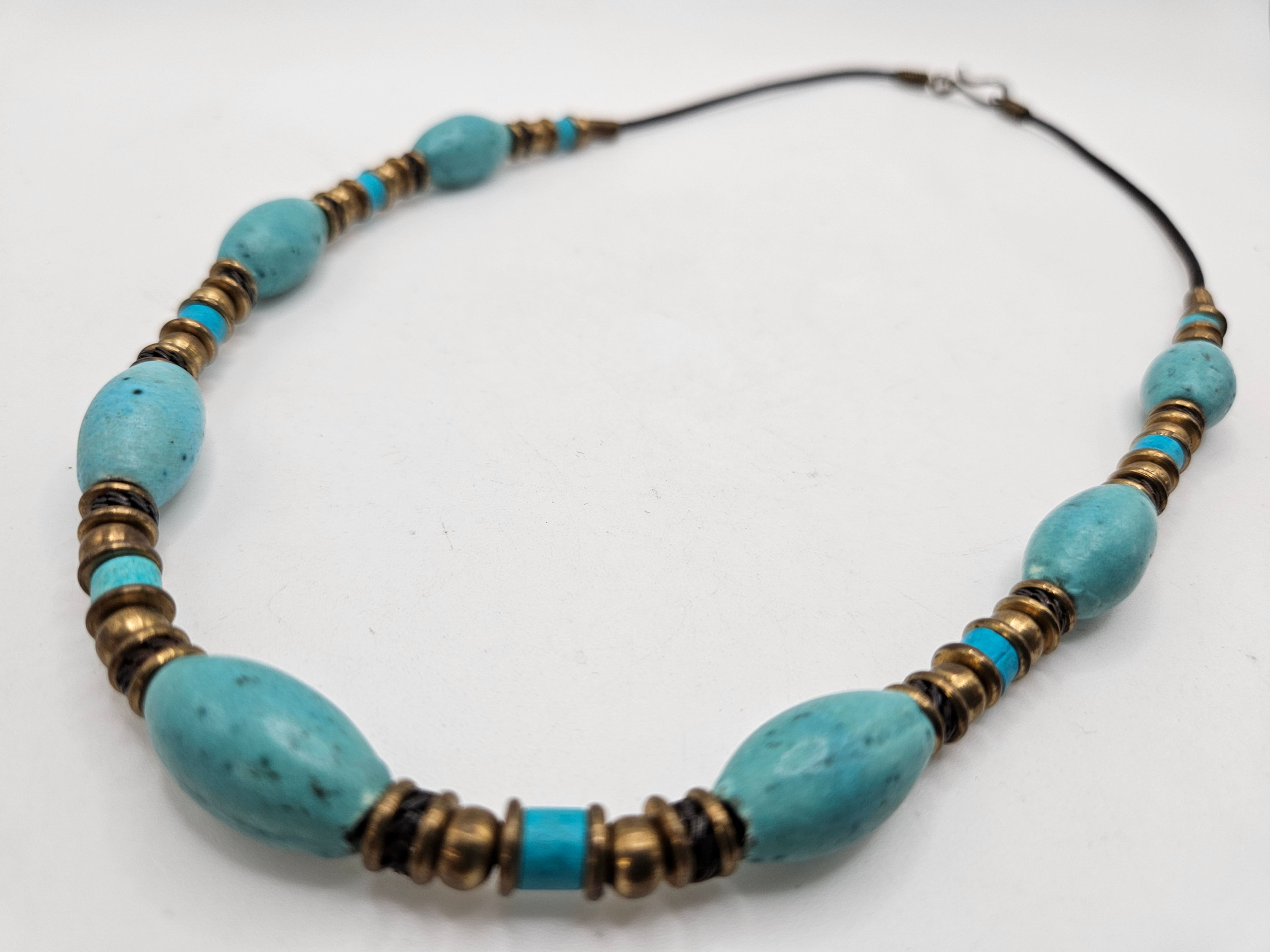 Handmade Turquoise Antiqued Gold Necklace