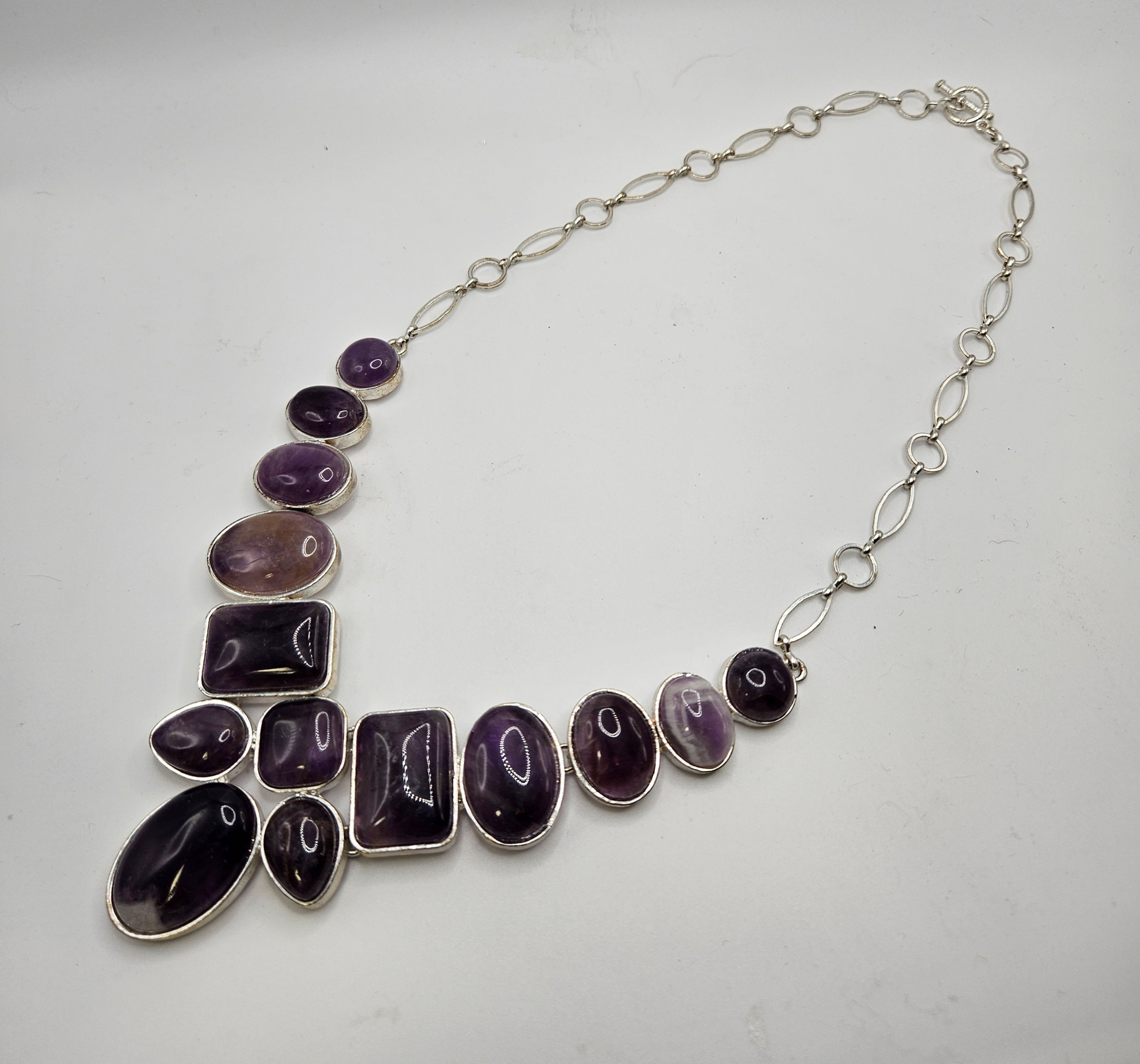 Artisan Large Silver & Amethyst Statement Necklace