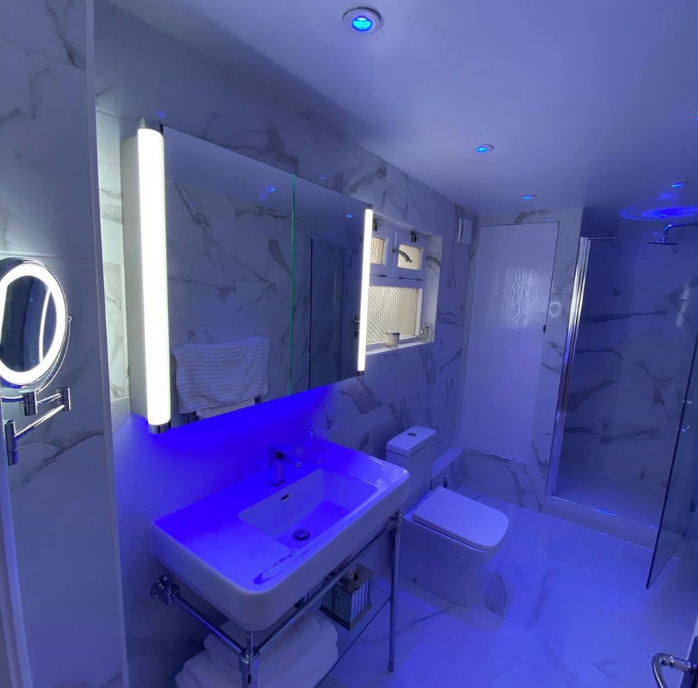 Colour changing bathroom lights in Tower Bridge.