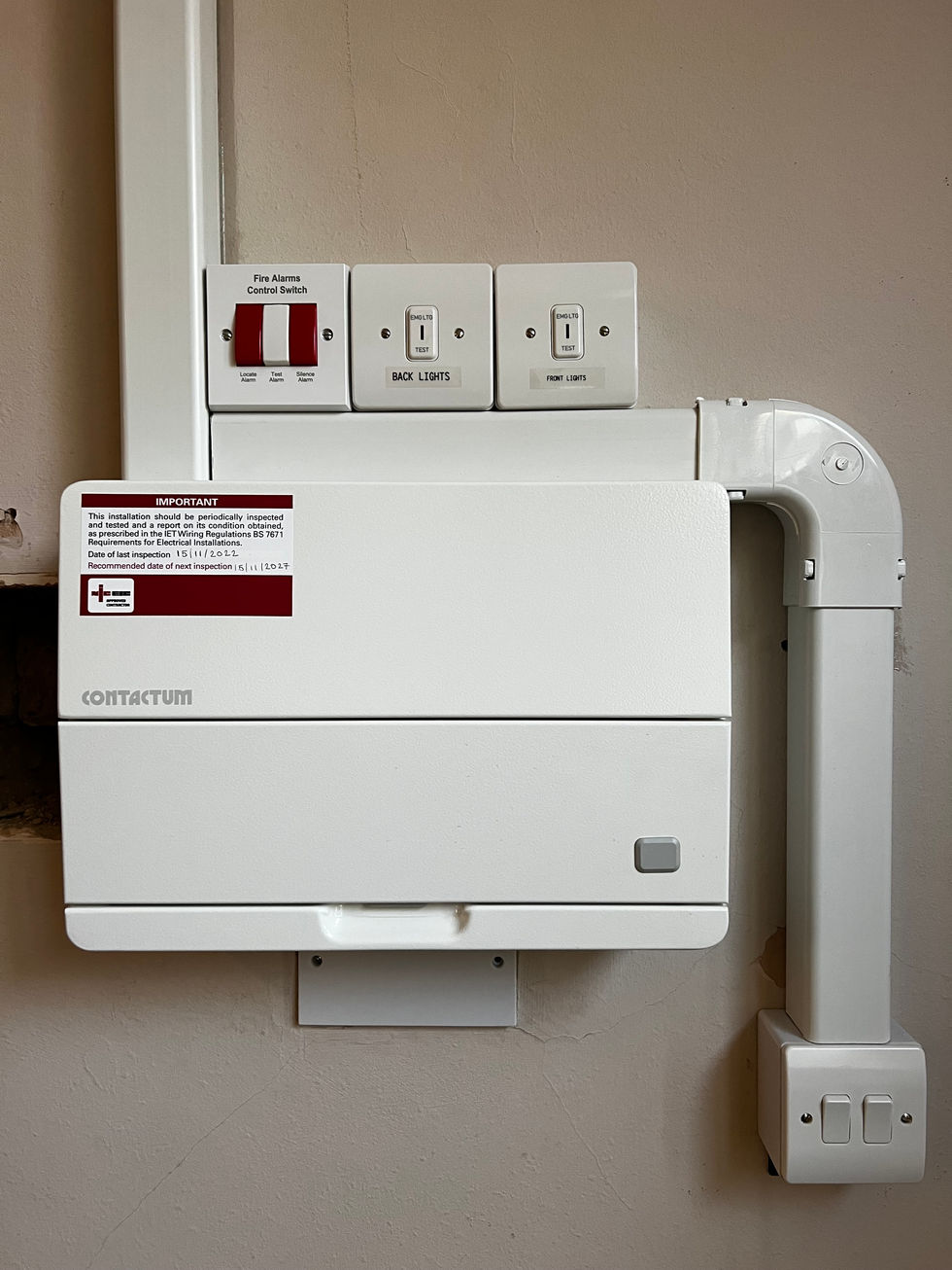 Community centre consumer unit, emergency lighting and fire alarm controls.