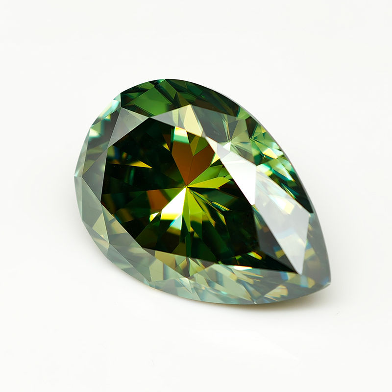 Thumbnail: Pear Cut Green Moissanite Stone with Certificate VVS1 Moissanite 
