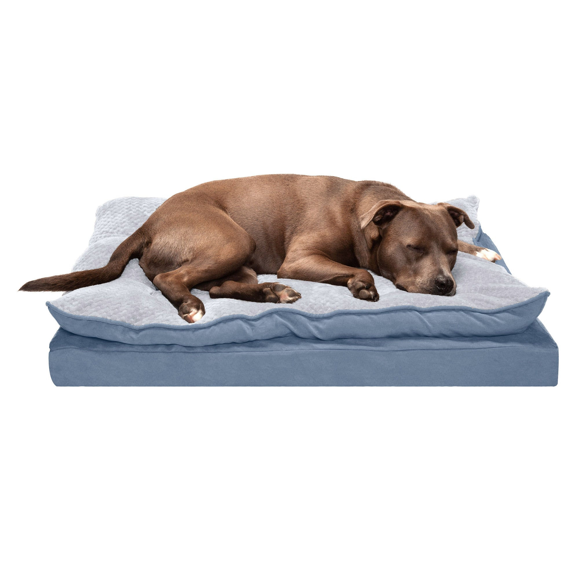 FurHaven Minky Faux Fur & Suede Pillow-Top Orthopedic Dog Bed - Large, Stonewa…