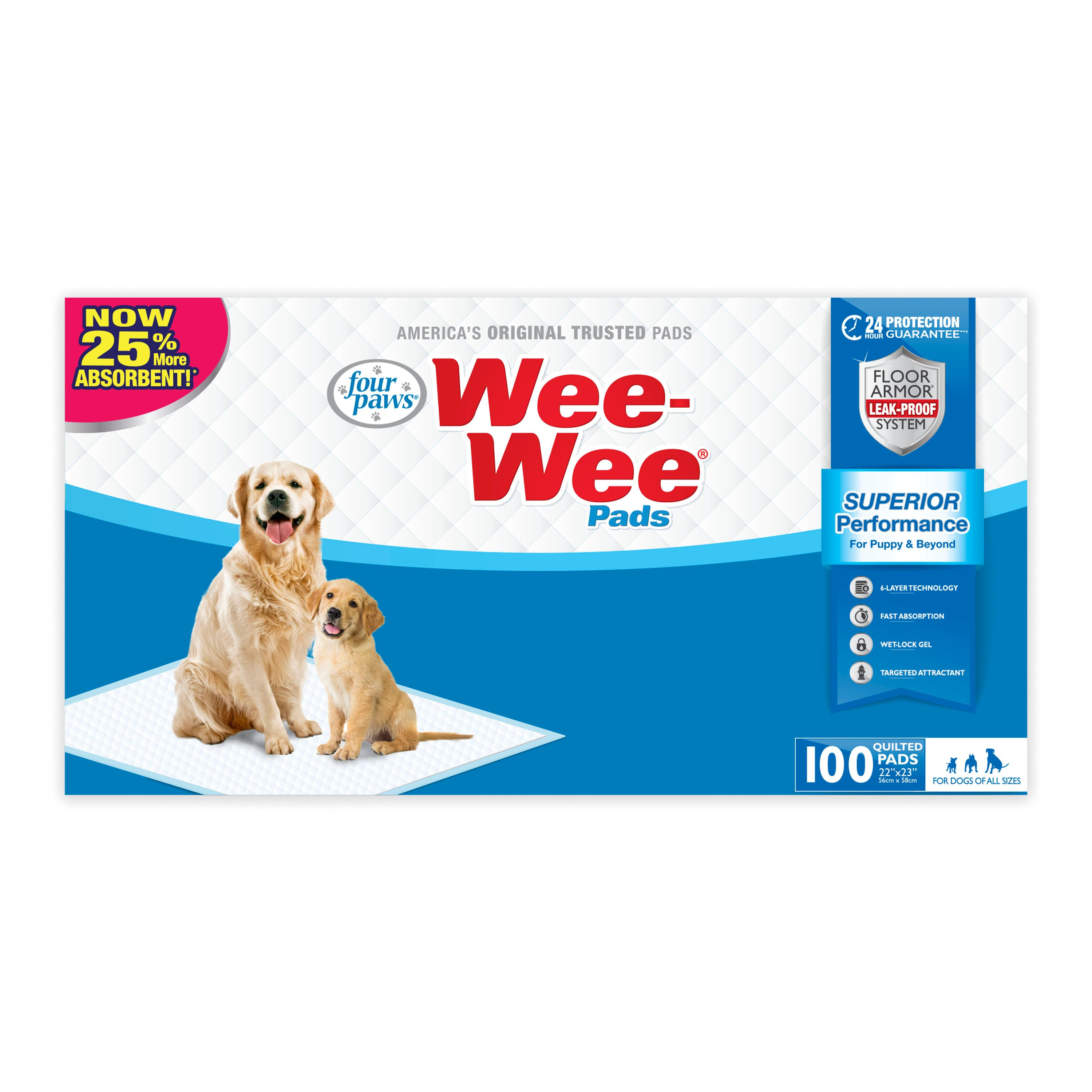 Four Paws Four Paws Wee-Wee Superior Performance Dog Pee Pads 100 Count, 22" x…