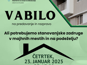 Predavanje in razprava: Ali potrebujem stanovanjske zadruge v majhnih mestih in podeželju ?