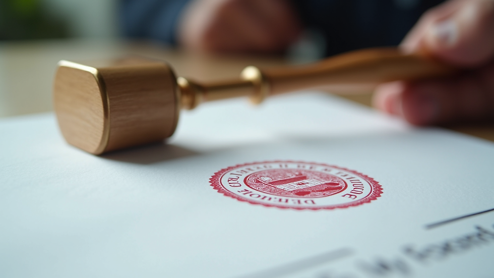 Close-up view of a notary stamp and official seal on a legal document