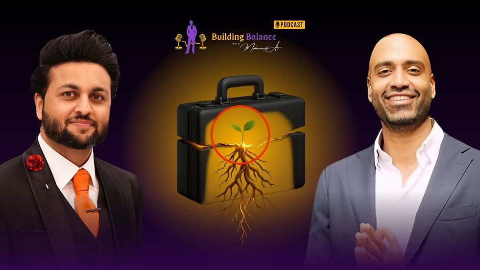 Muhammad Ali interviewing Sergio Panday on Building Balance podcast about purpose, career, and financial independence