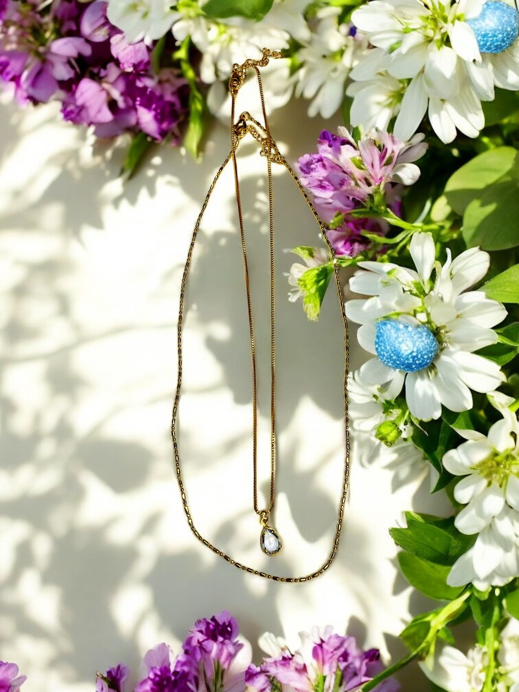 Colar dois fios folheados com ponto de luz gota