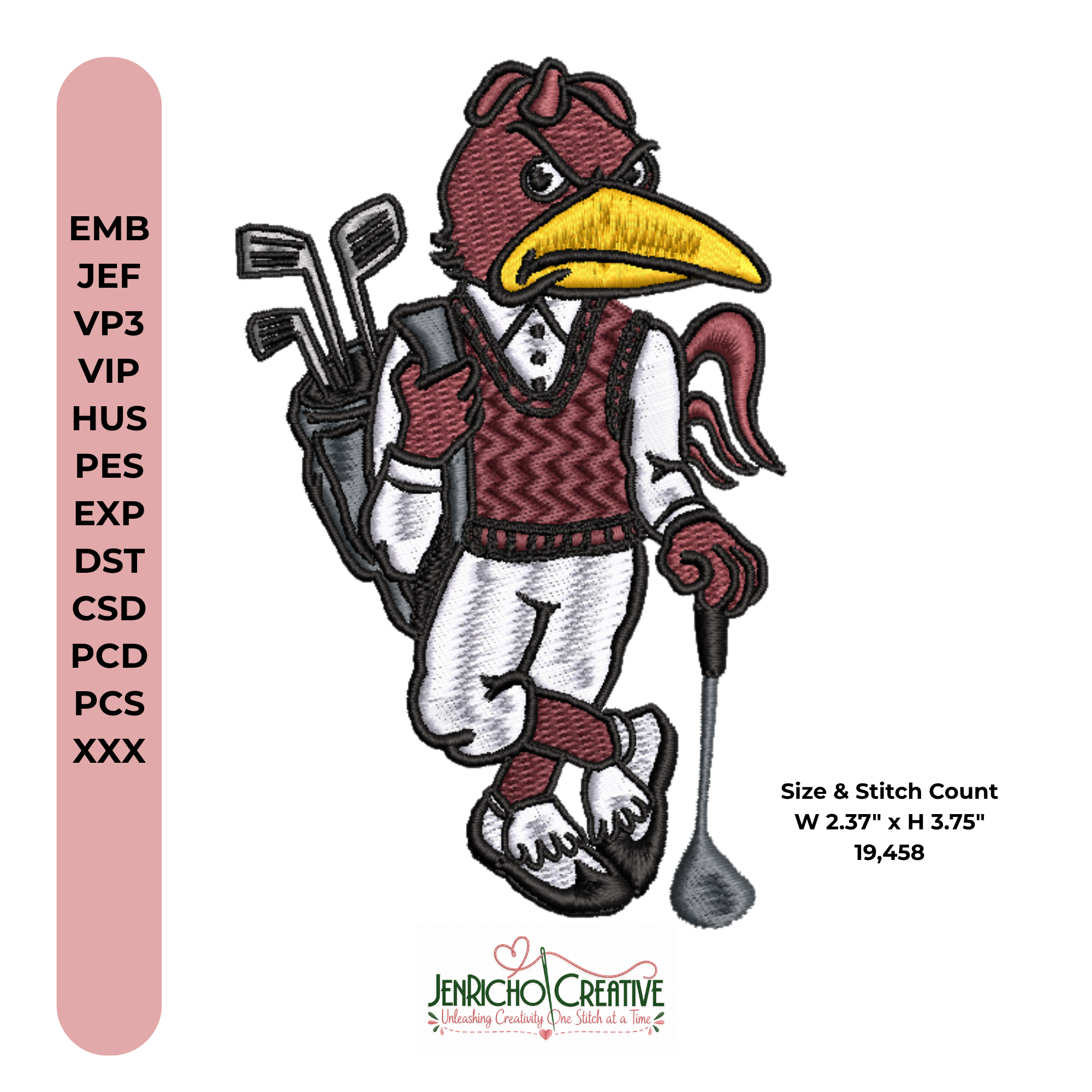 Golfin Cocky Machine Embroidery Design