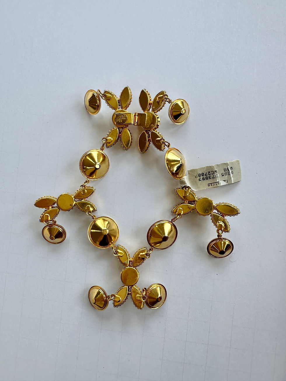 Vintage Signed Wendy Gell Gold Toned Crystal Statement Bracelet 2