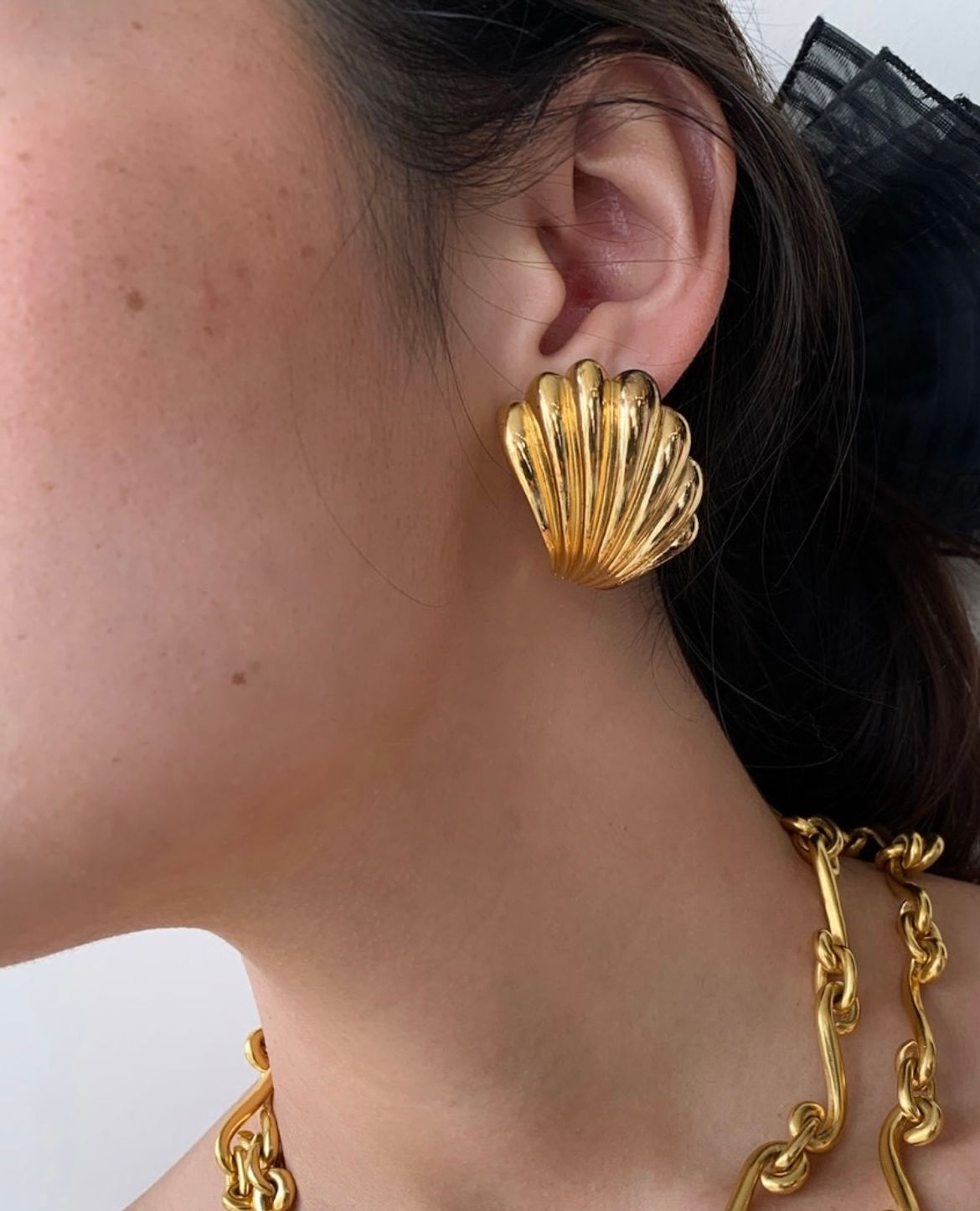 Vintage signed GIVENCHY Paris New York Gold Paulette Seashell Earrings