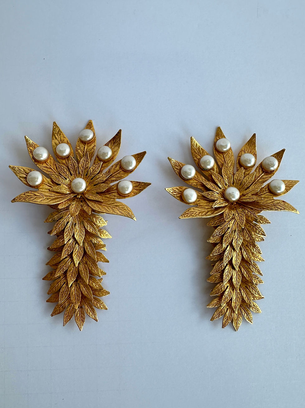 Vintage Dominique Aurientis Paris Large Dangle Leaf Clip on Statement Earrings 2