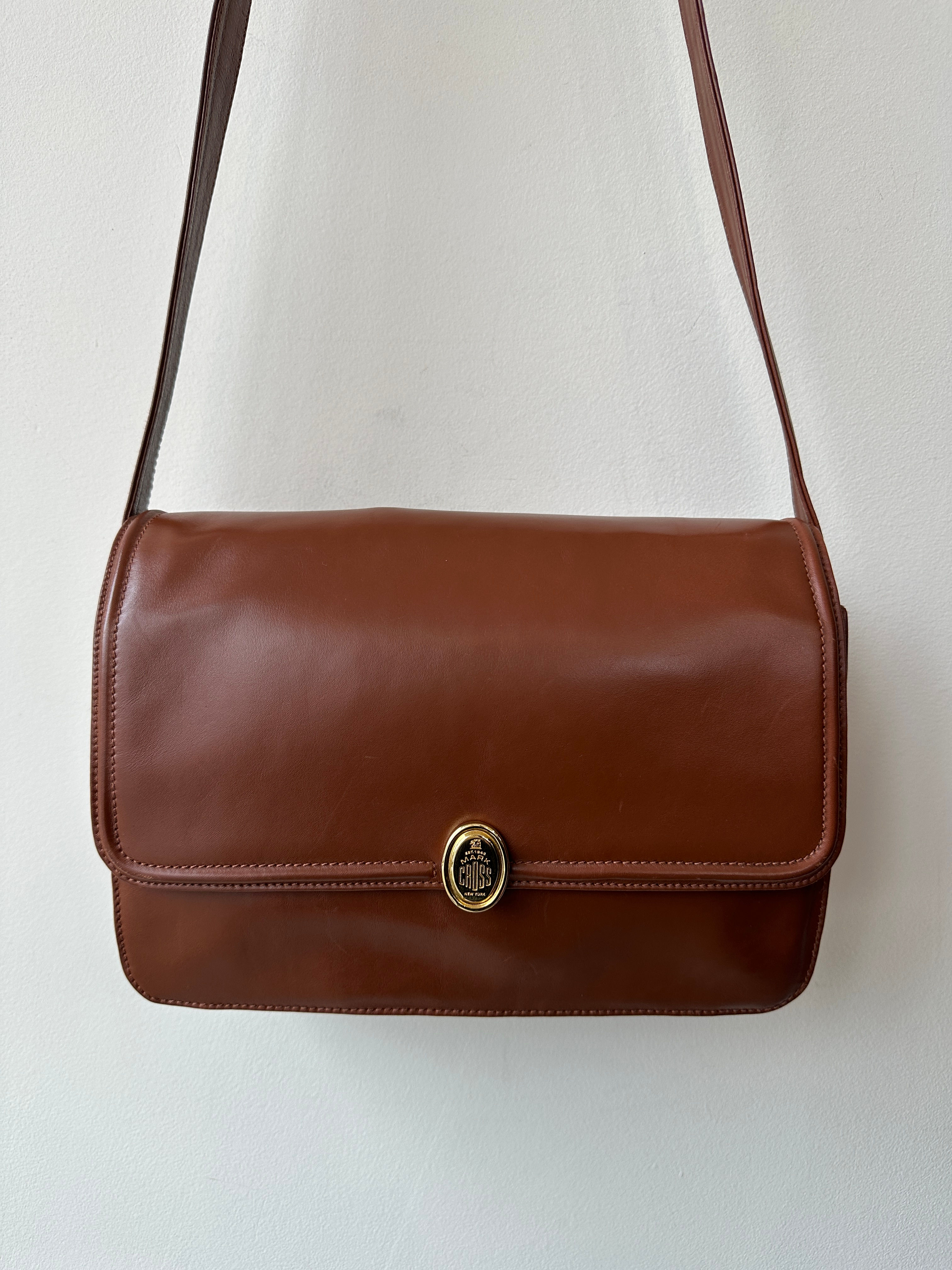 Vintage Mark Cross Brown Leather Crossbody Bag 1