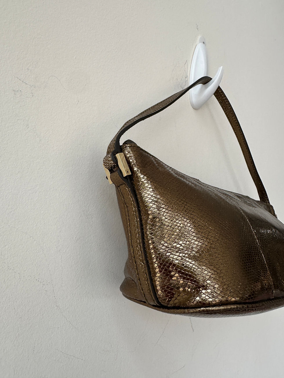 Vintage Gucci Metallic Bronze Karung Boat Pochette Bag 2