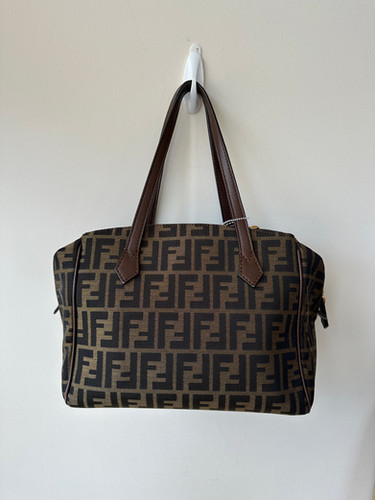 Fendi Tobacco Zucca FF Canvas Double Zip Tote Bag Suburban Revival