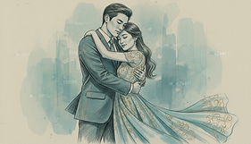 Firefly_Gemini Flash_A sketch of a man in a suit and a woman in a dress. the man is asian,