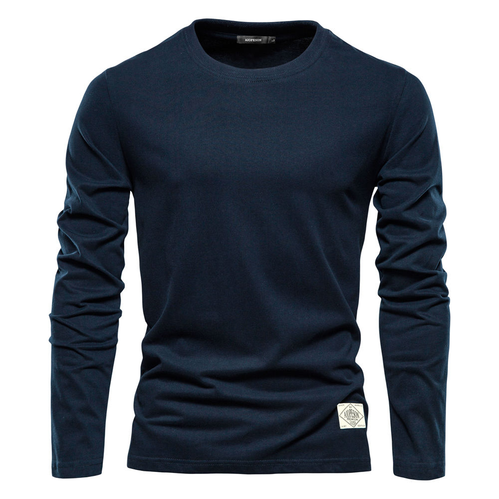 100% Cotton Long Sleeve T shirt For Men Solid Spring Casual Mens T-shirts High Q