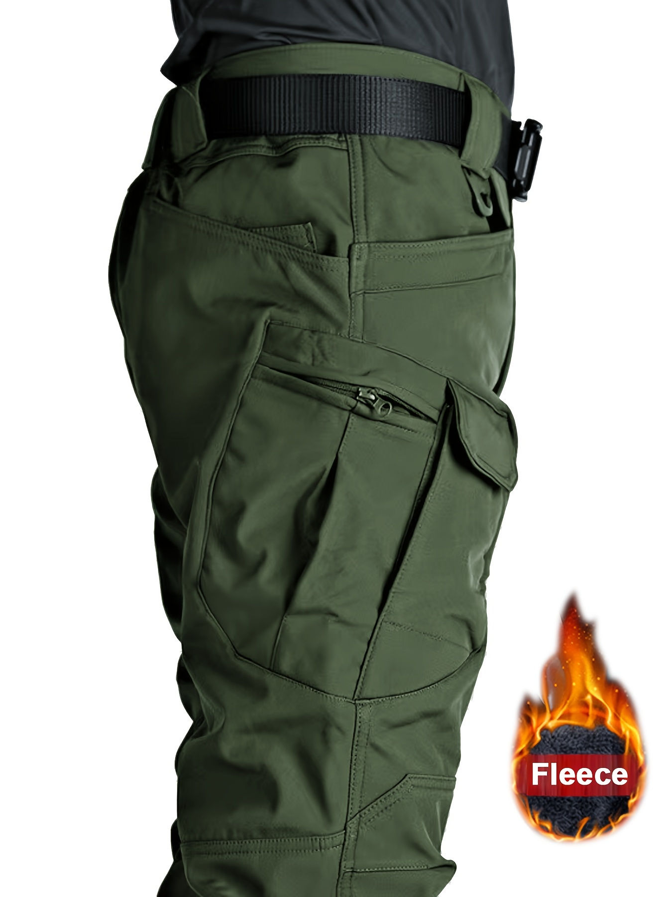 Warm Fleece-Lined Men's Tactical Pants - Polyester-Spandex Blend, Casual Style w