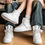 Thumbnail: Plush Men's Shoes High Top Couple Sneakers Leather Womens Platform Shoes Comfort