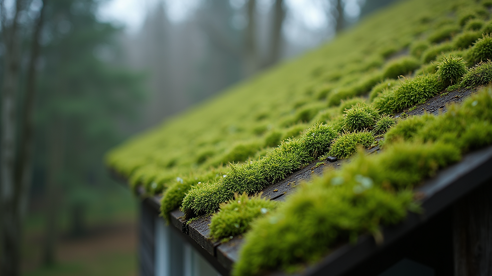 Close-up view of a moss-covered roof showing the severity of the buildup