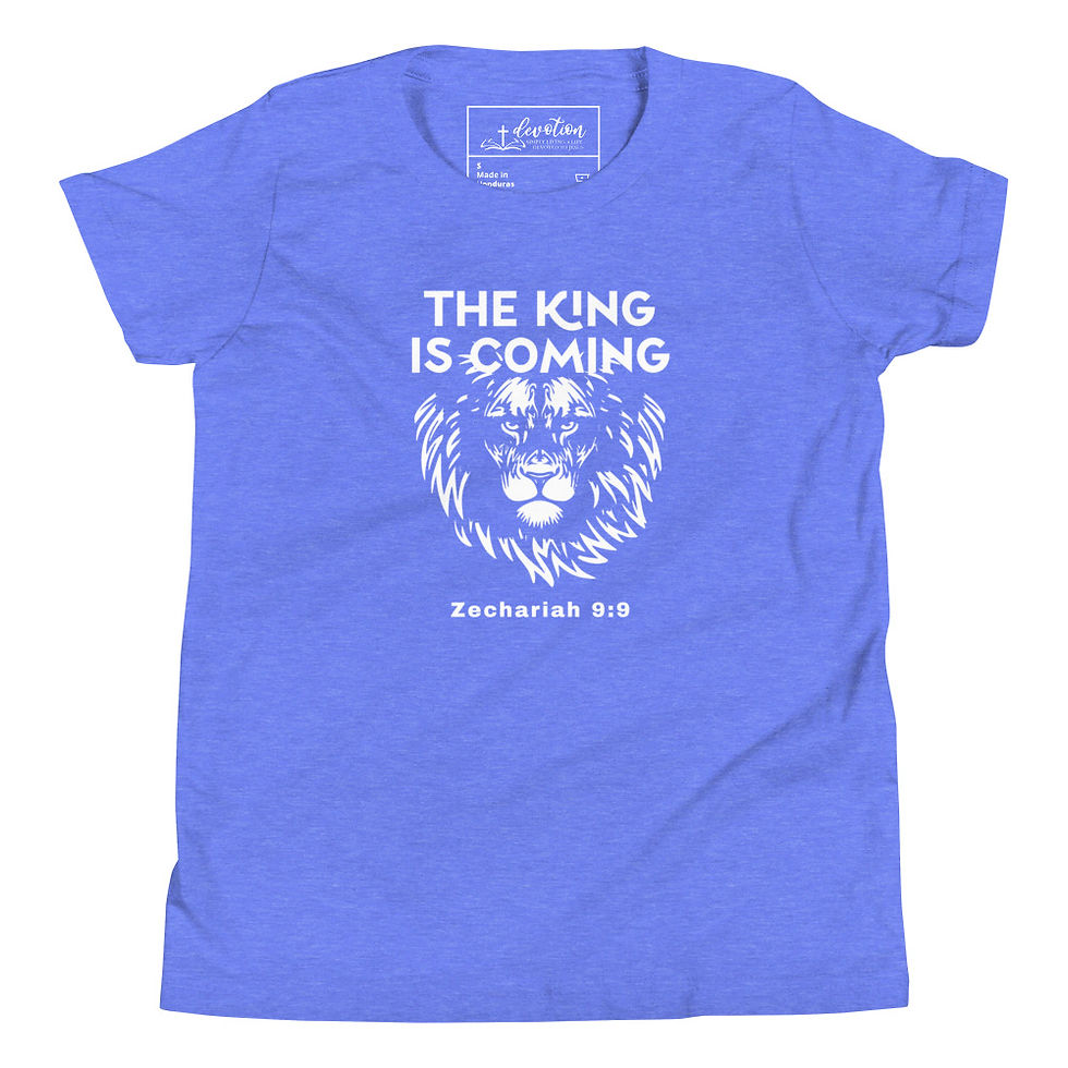Thumbnail: The King is Coming - Zechariah 9:9 - Youth Short Sleeve T-Shirt
