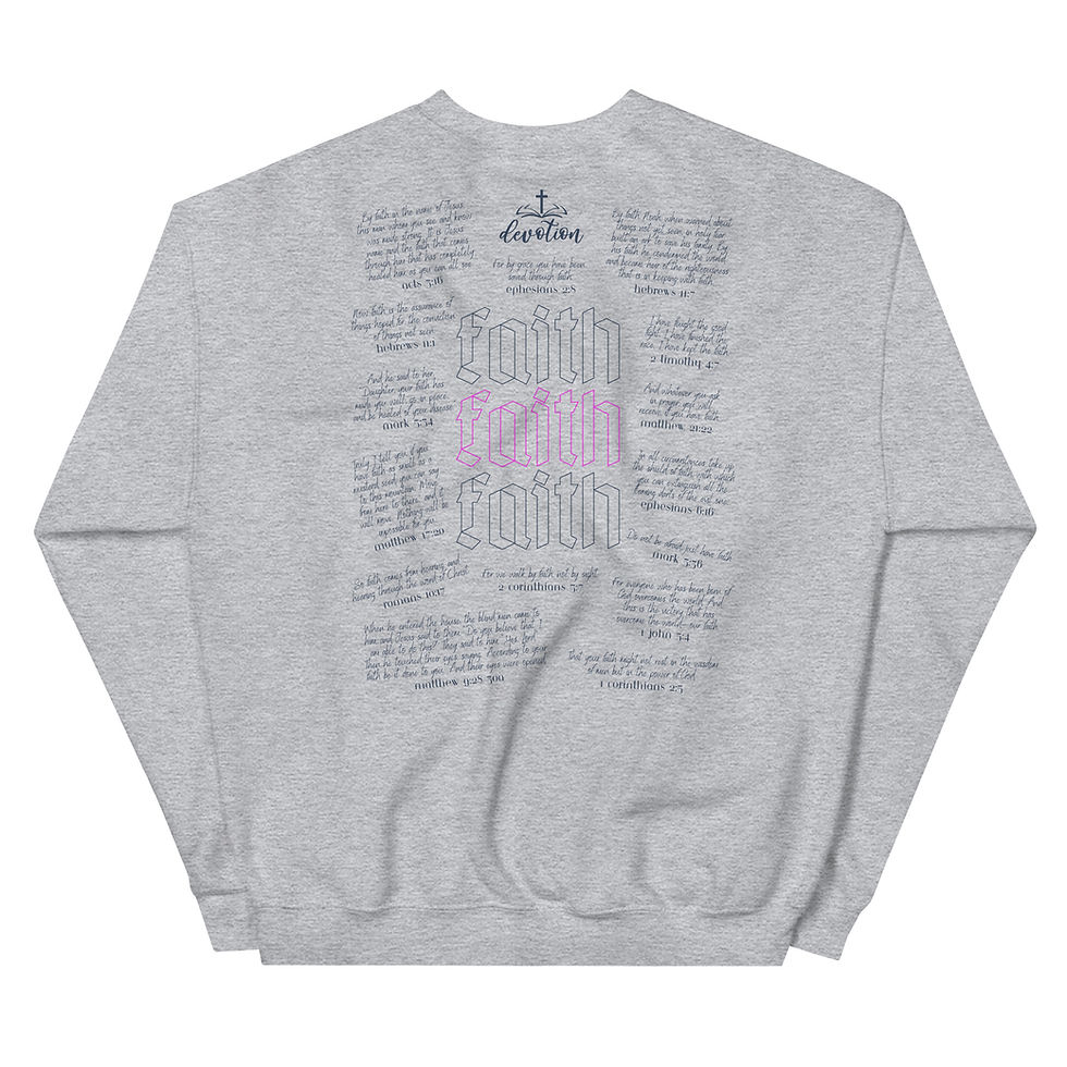 Thumbnail: FAITH FAITH FAITH - Many Scriptures - blue text - Unisex Sweatshirt