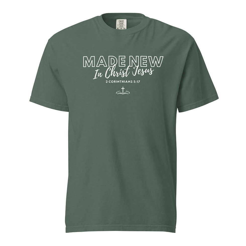 Thumbnail: MADE NEW - 2 Corinthians 5:17 -WHITE TEX - Garment-Dyed Heavyweight T-shirt