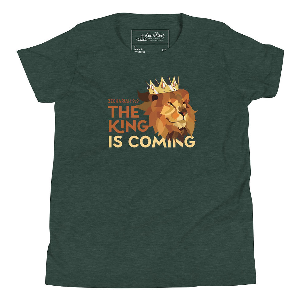 Thumbnail: The King is Coming - Colorful Lion - Zechariah 9:9 - Youth Short Sleeve T-Shirt