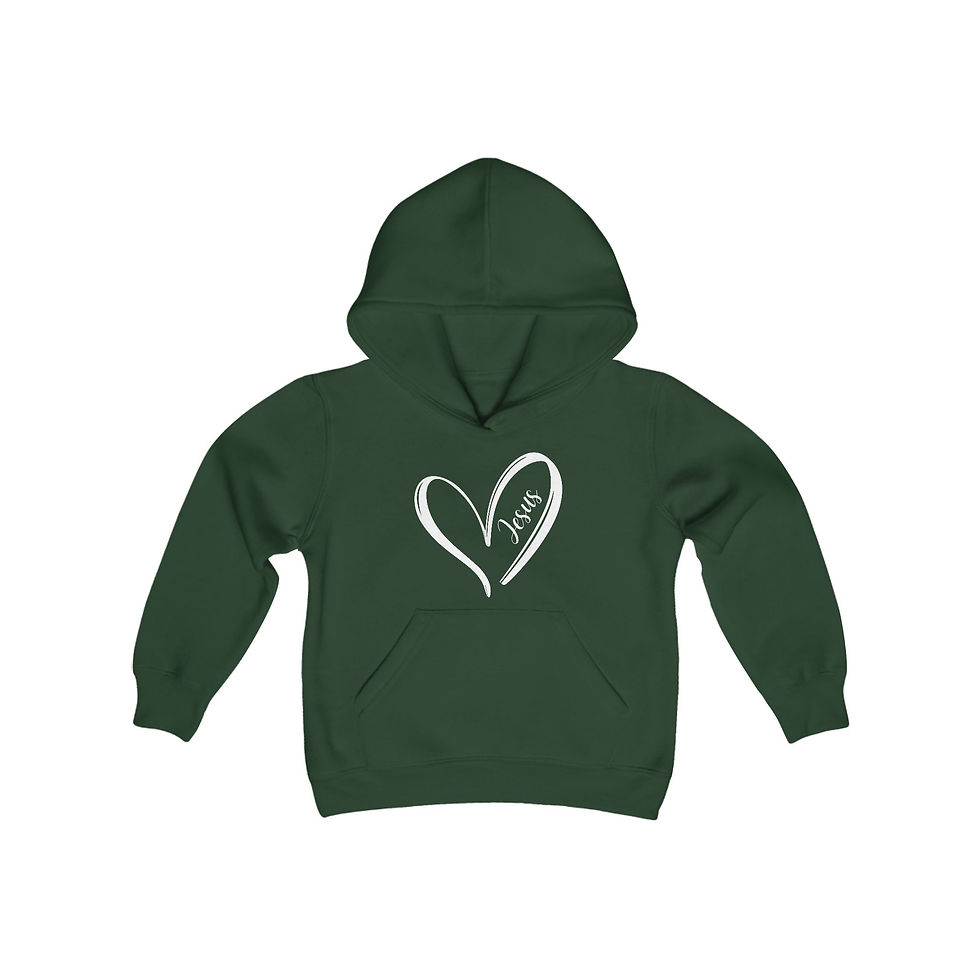 Thumbnail: Jesus Heart (White) - Youth Heavy Blend Hooded Sweatshirt