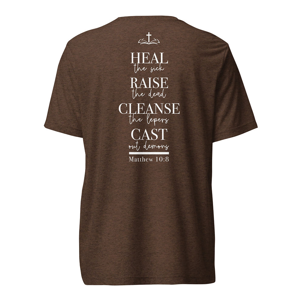 Thumbnail: In Jesus Name - Matthew 10:8 Scripture - Front & Back - Short sleeve T-shirt