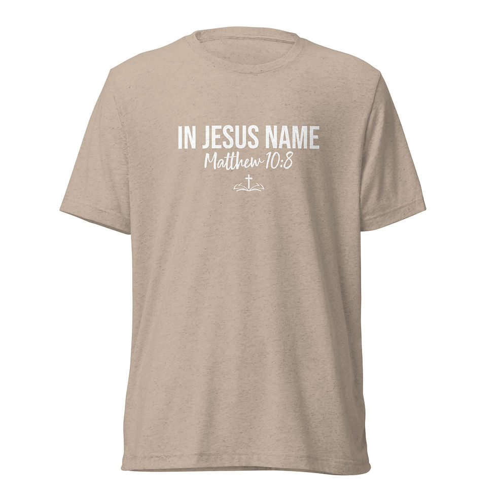Thumbnail: In Jesus Name - Matthew 10:8 Scripture - Front & Back - Short sleeve T-shirt