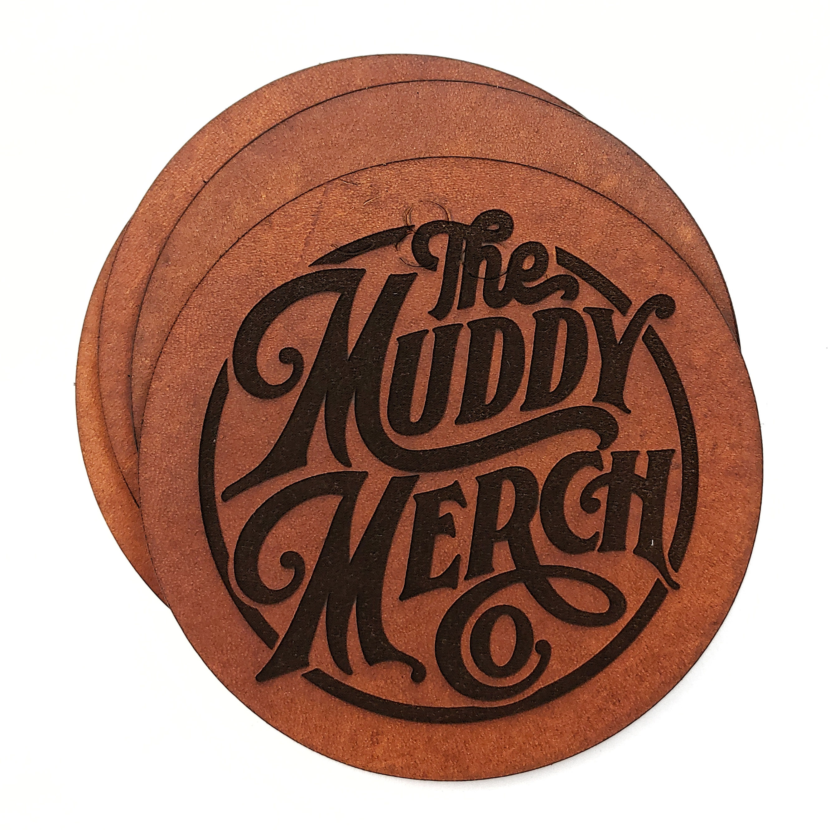 The Muddy Merch Leather Coasters (set of 4)