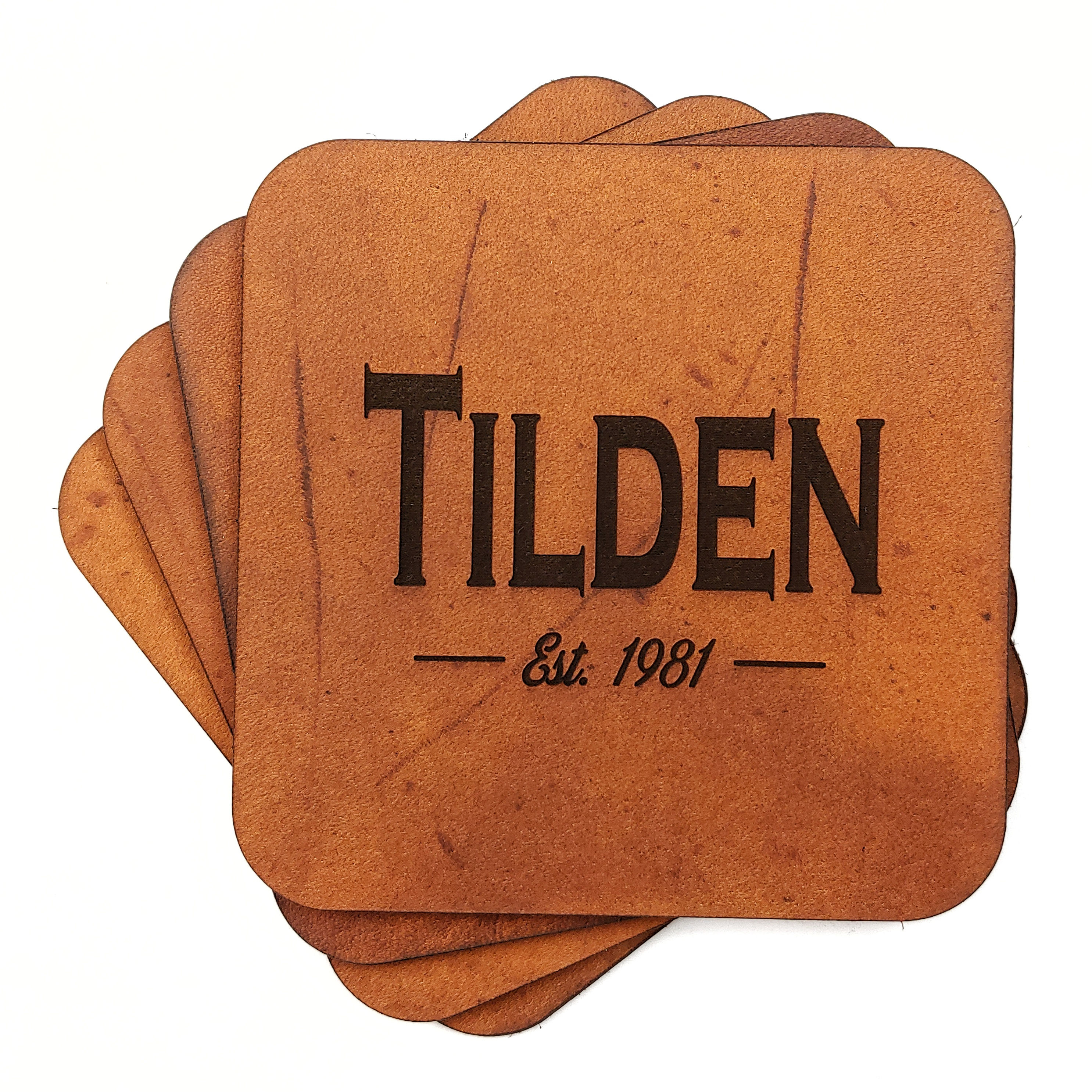 Leather Coasters with Name & est. Date (set of 4)