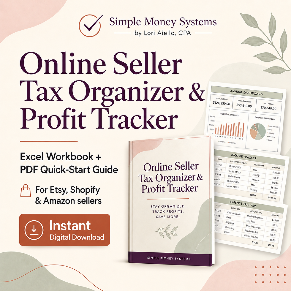 Online Seller Tax Organizer and Profit Tracker - Excel workbook and PDF quick-start guide