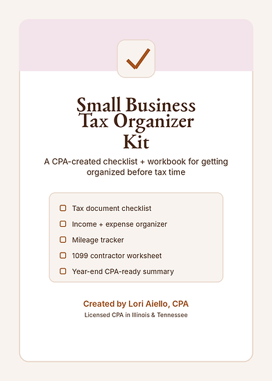 Small Business Tax Organizer Kit workbook cover for CPA-created tax organization tools
