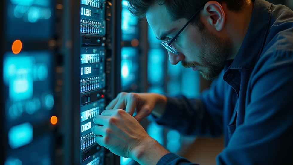 Close-up view of a technician inspecting IT hardware for secure data destruction
