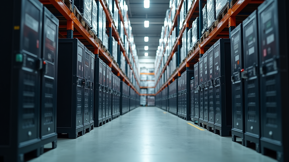 Eye-level view of a warehouse with IT equipment ready for disposition