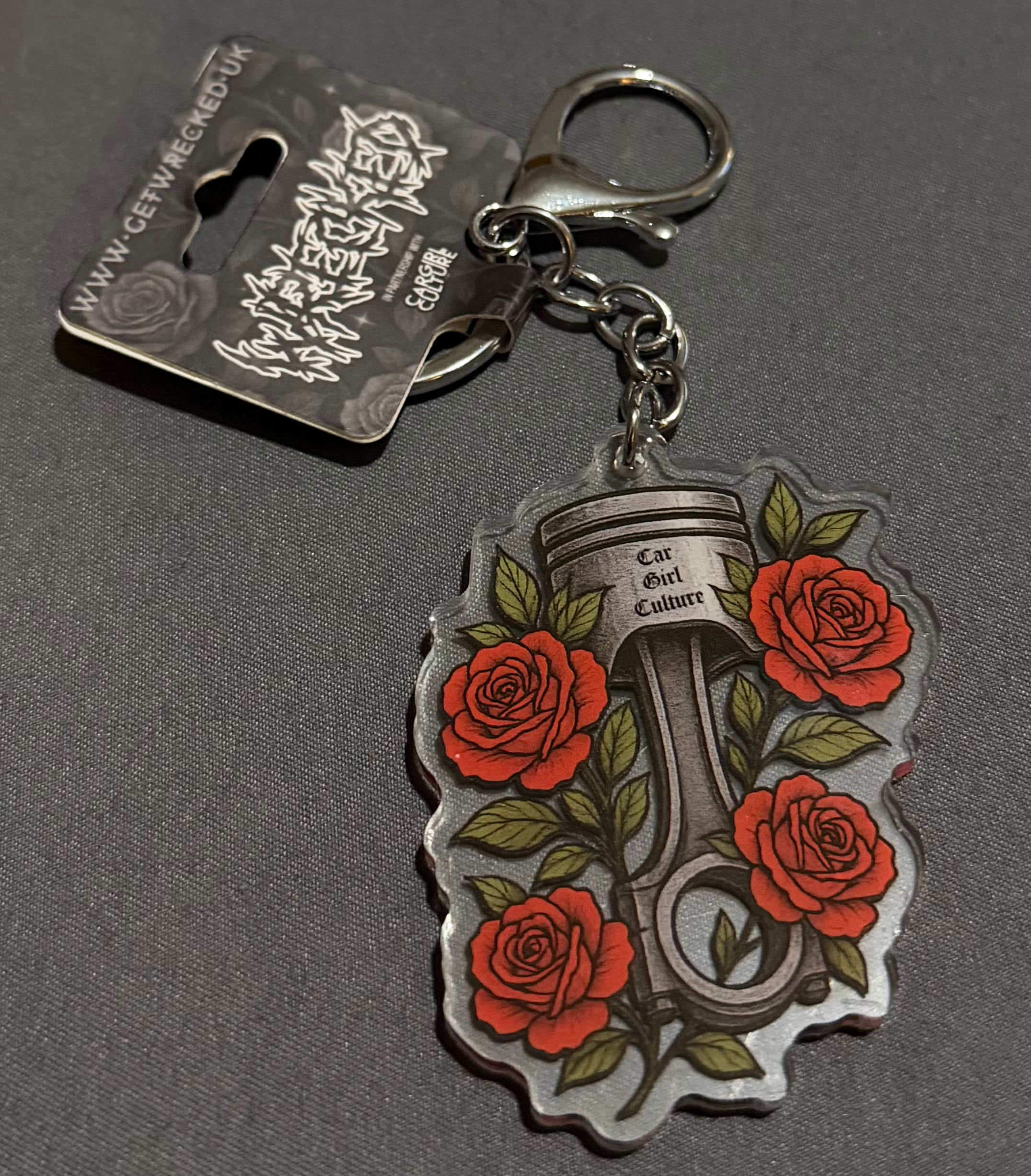 Red rose & piston Keyring