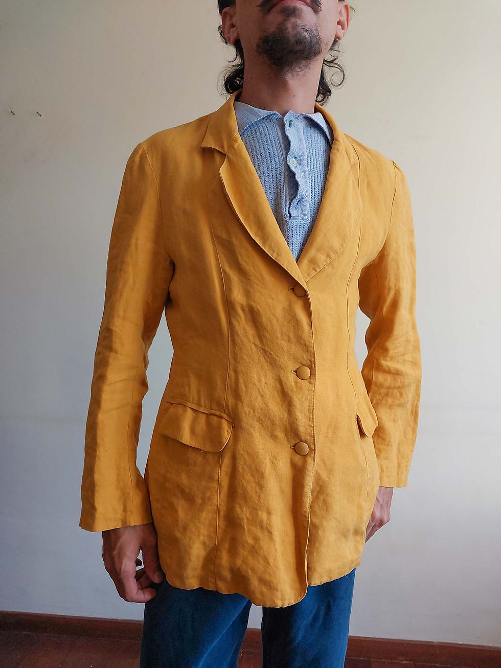 Miniatura: Blazer Vintage Linho Puro amarelo (tam M)
