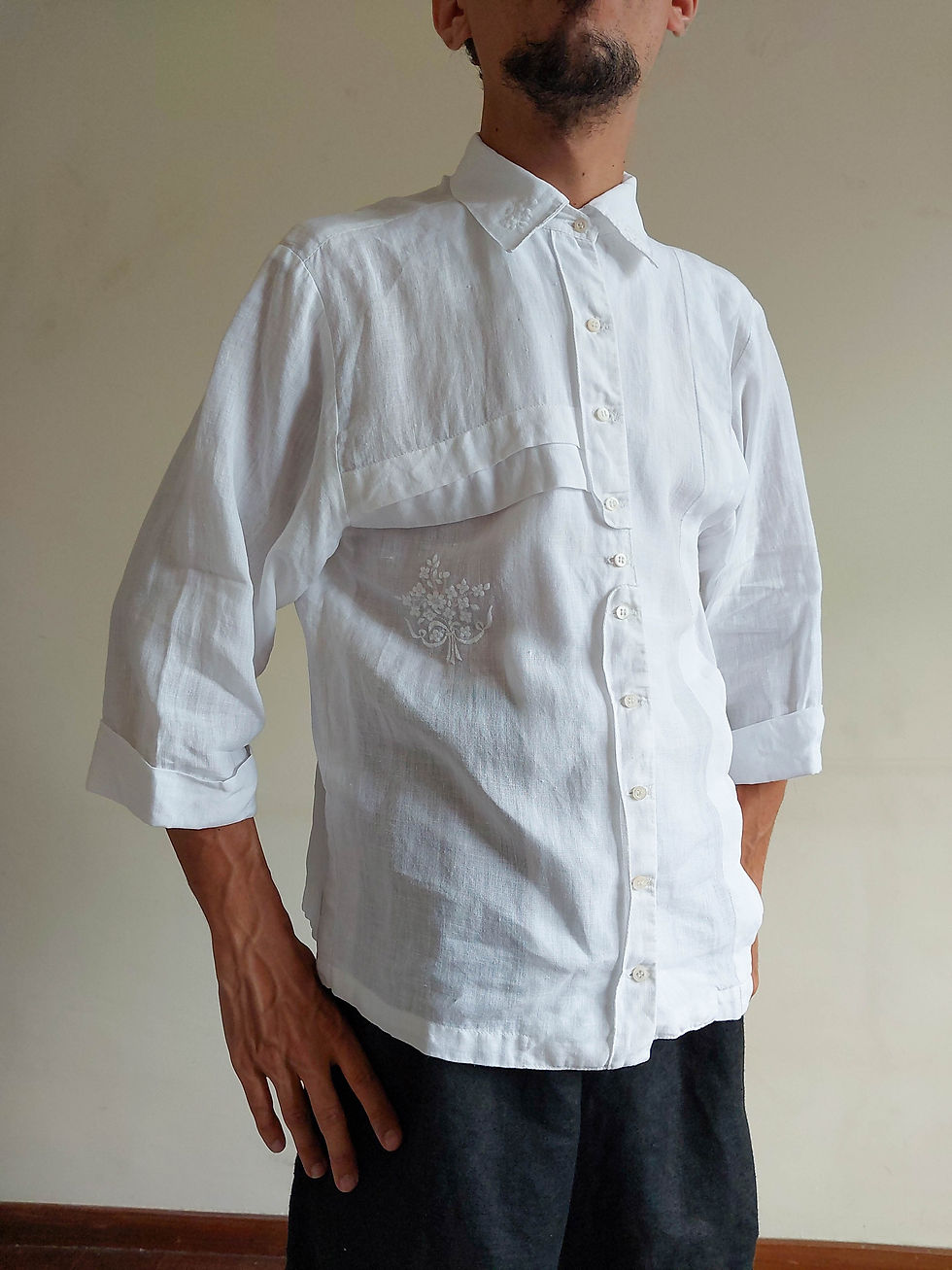 Miniatura: Camisa Vintage Frisos em Linho Puro - raridade (tam M)
