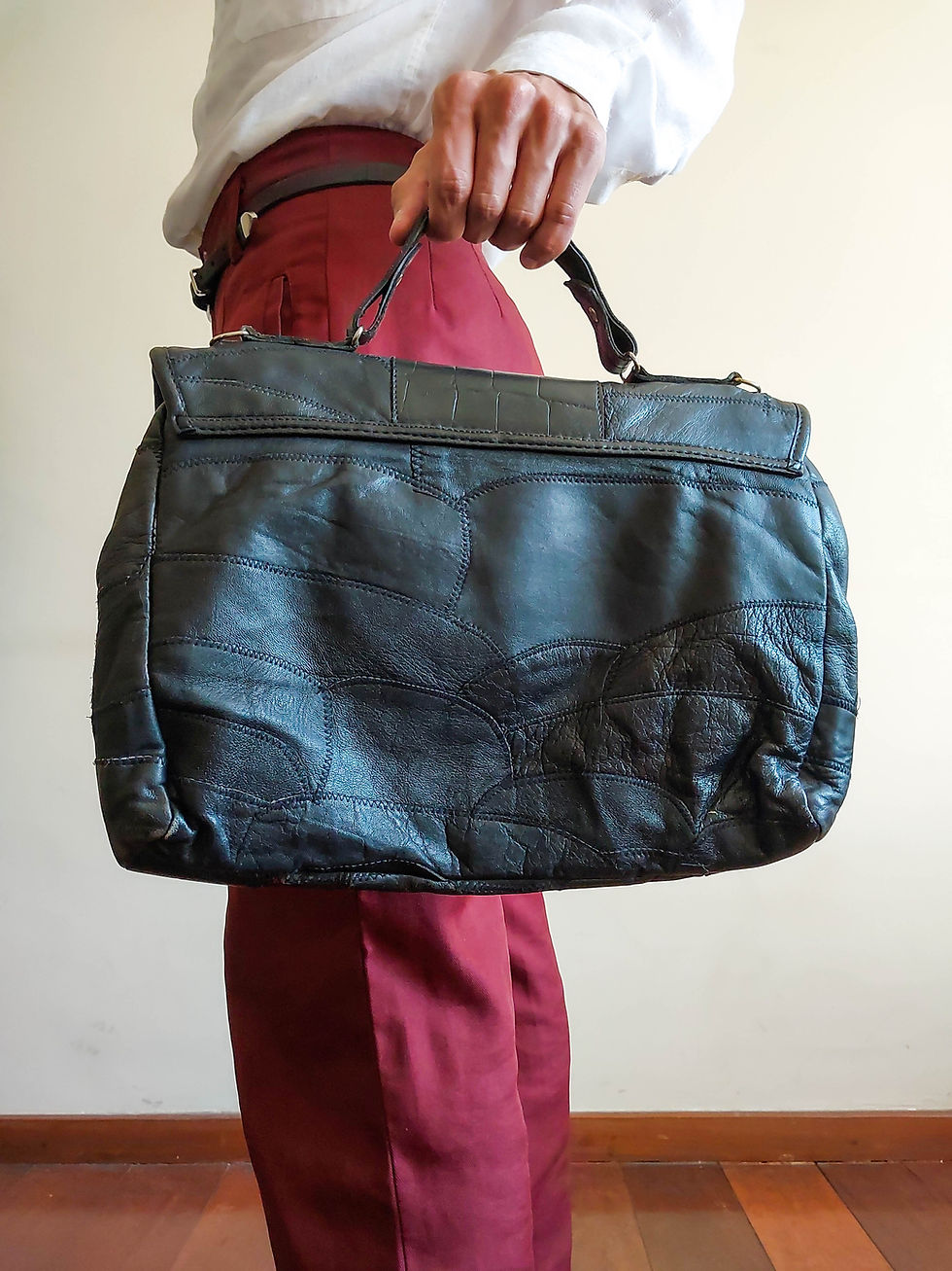 Miniatura: Bolsa anos 70 em patchwokr de couro