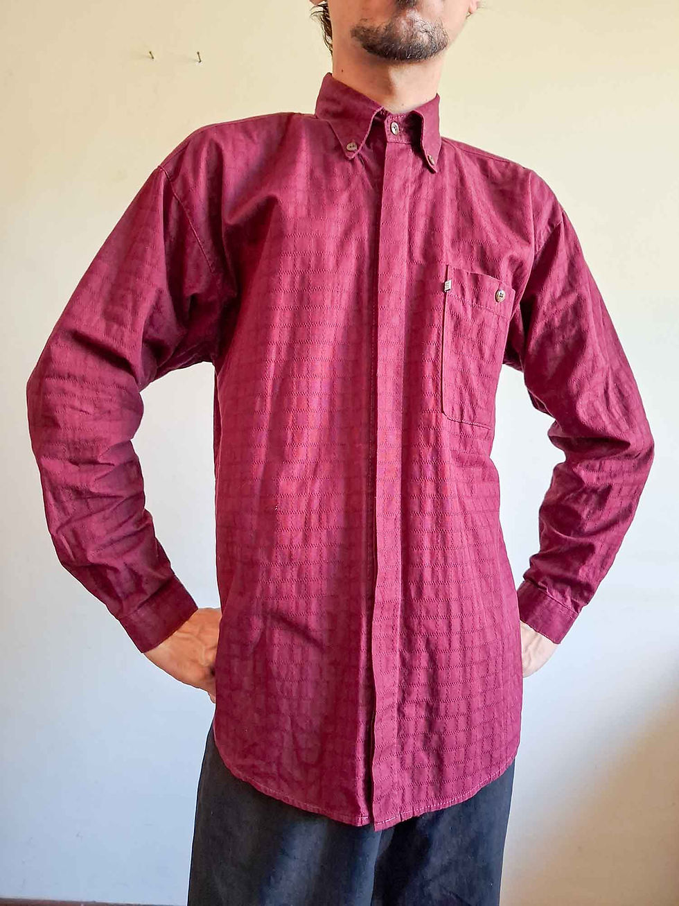 Miniatura: Camisa Vintage Texturas vinho em algodão (tam G)