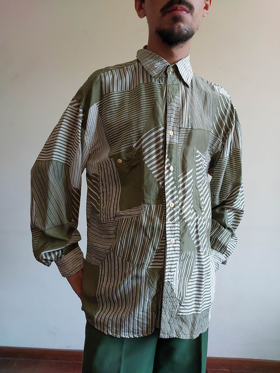 Miniatura: Camisa Vintage Far Far Sportwear - 100% seda (tam  G)
