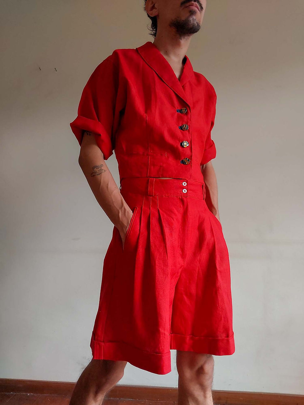 Miniatura: Short  Ligia Nogueira Década 1980 linho (peça avulsa) (tam 38)