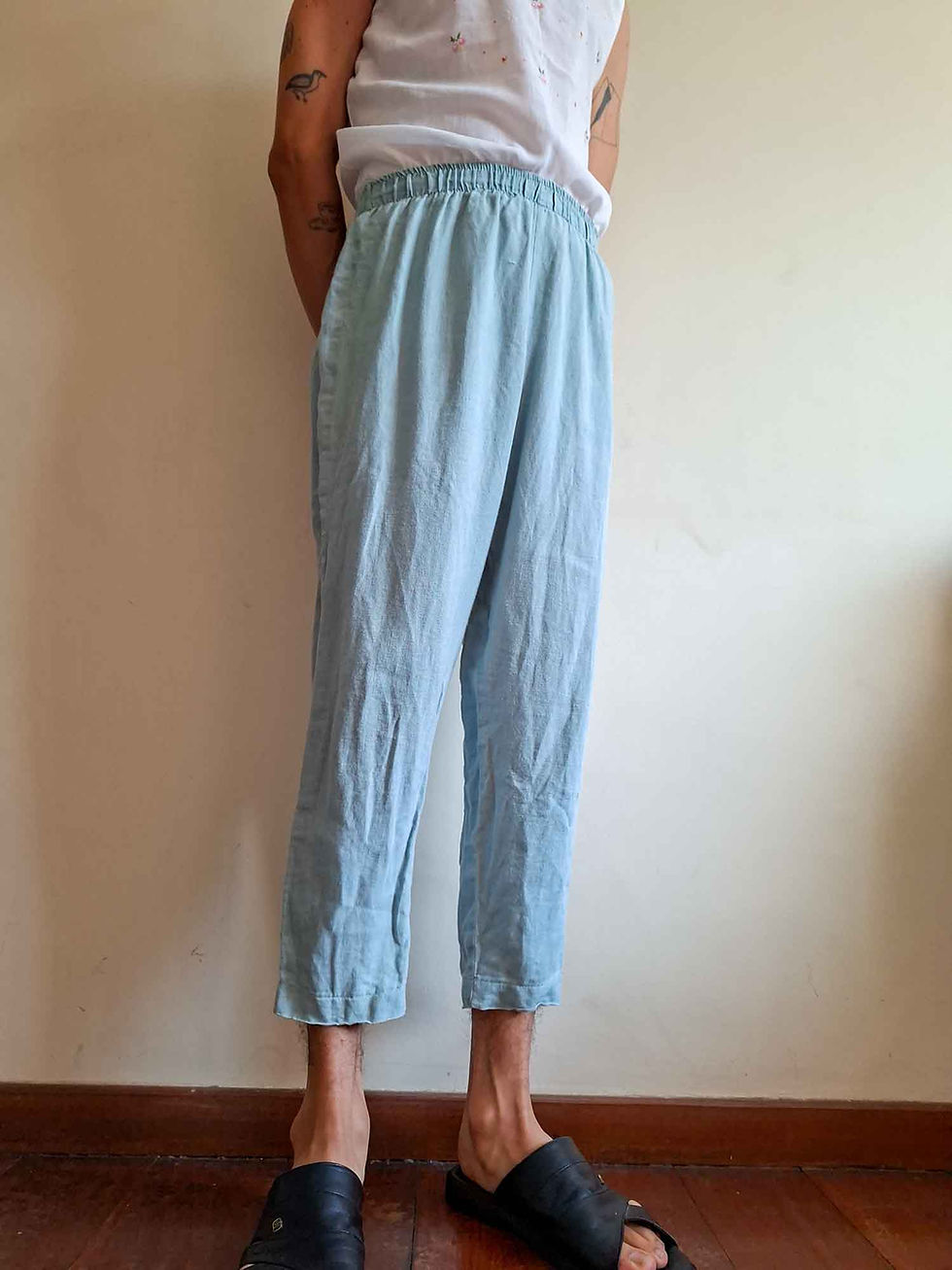 Miniatura: Calça Nien Homewear em linho puro (cintura com elástico)